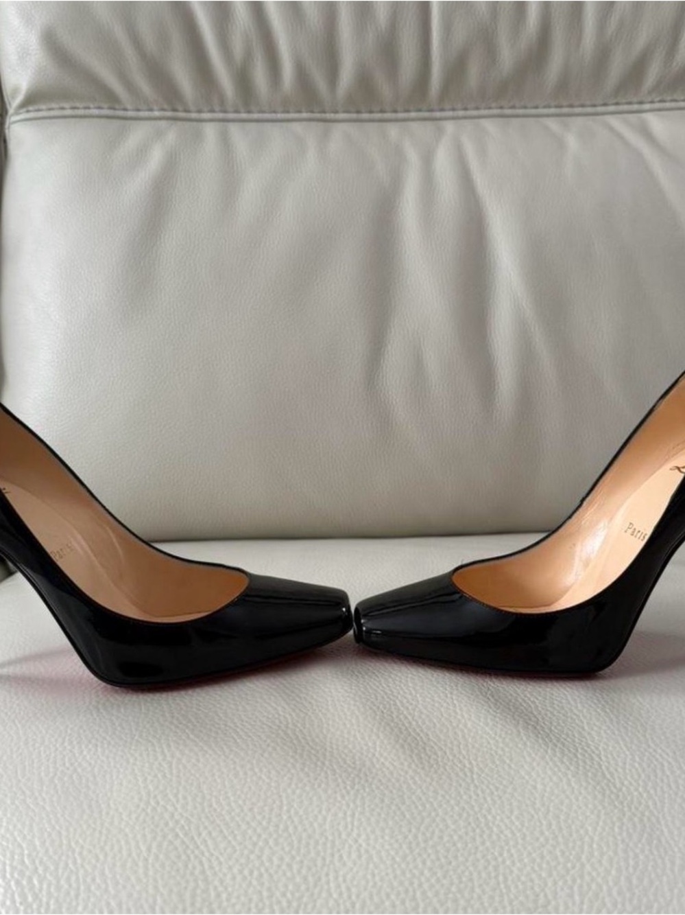 Christian Louboutin Black Patent Square Toe Pumps with Red Sole - Picture 4 of 6